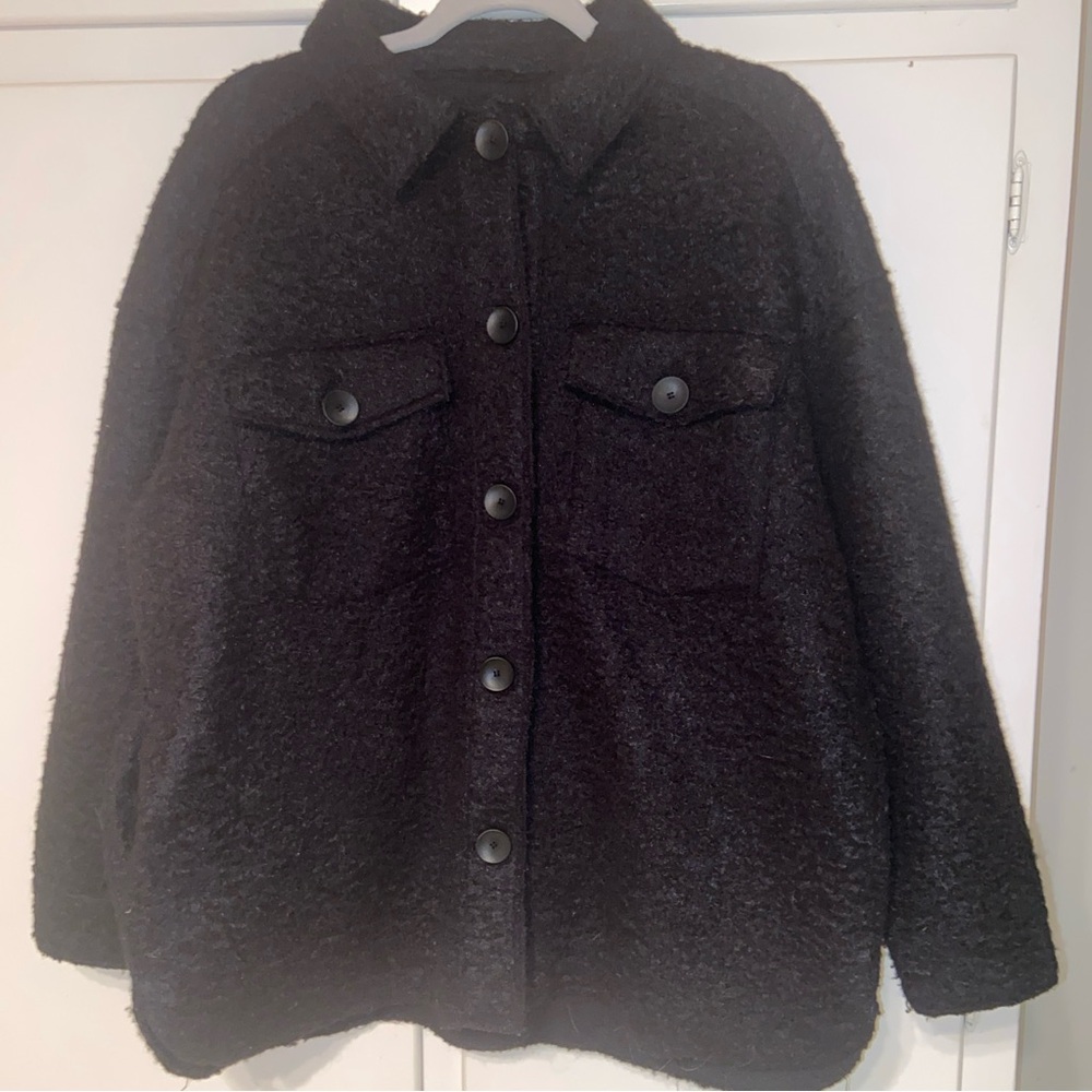 Zara Black Shacket Collared Button Up Pockets Siz… - image 6